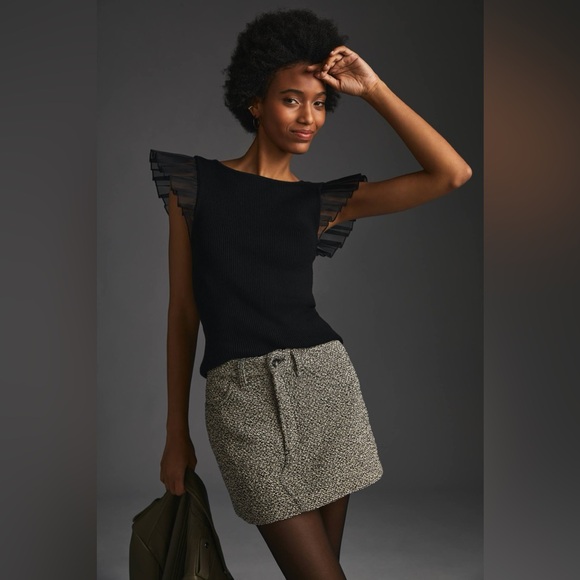 Anthropologie Tops - NWT By Anthropologie Black Ruffled Sweater Tank size Small